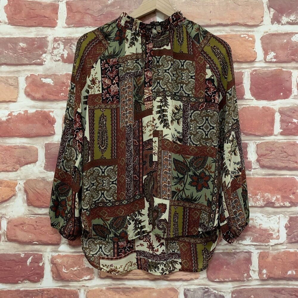 Drapers & Damons Top Shirt Women's Medium Multicolor Boho Floral Abstract Blouse